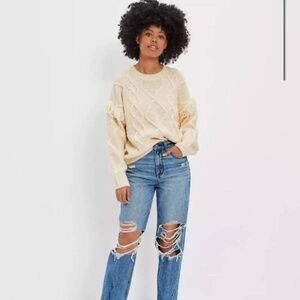 NWT American Eagle Outfitters Fringe Sleeve Cable Knit Sweater - M